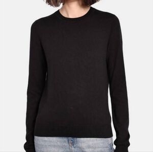 NWT Minnie Rose Black Cotton Crewneck Long Sleeve Knit Top XS